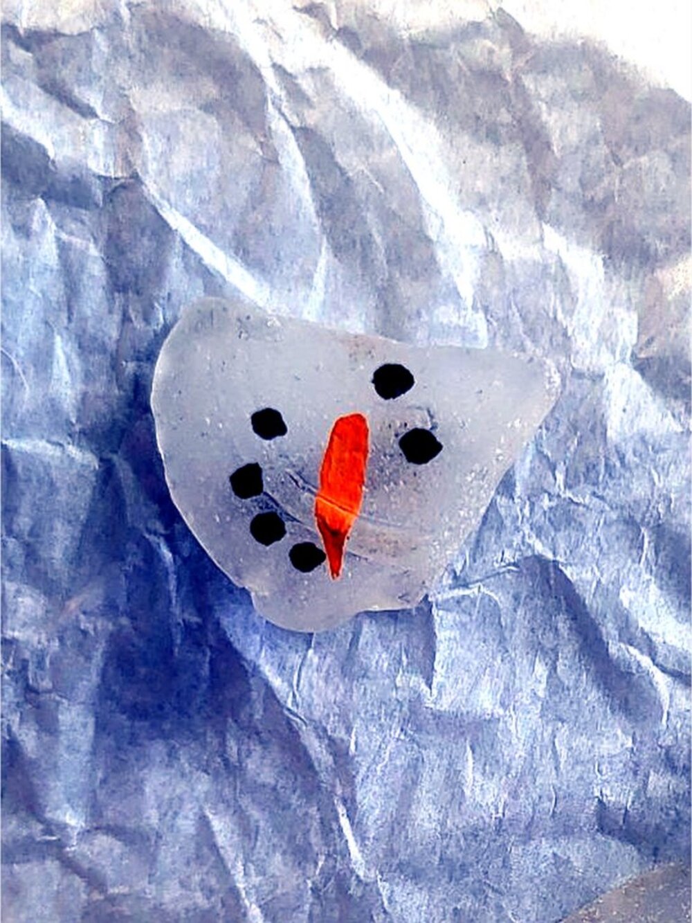 Snowman Sea Glass Brooch Pin 2 - Hand Painted